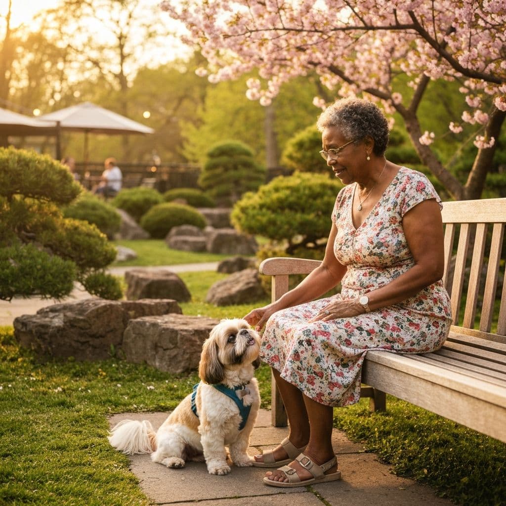 犬と飼い主が公園やカフェで楽しむ様子